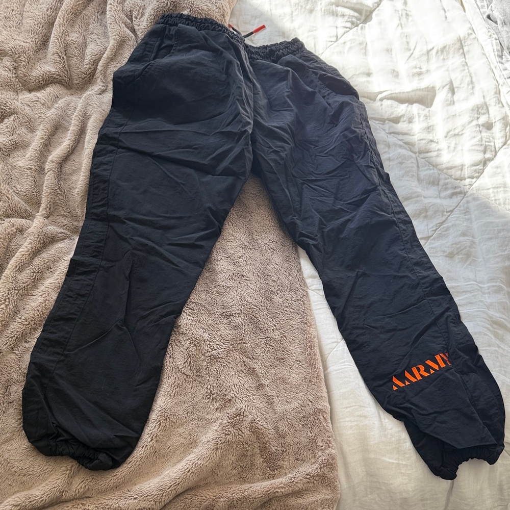 AARMY Black Track Pants with Orange Logo
